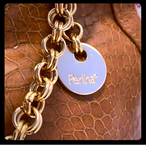 Perlina Croc Embossed Brown Leather Shoulder Bag - Picture 8 of 16